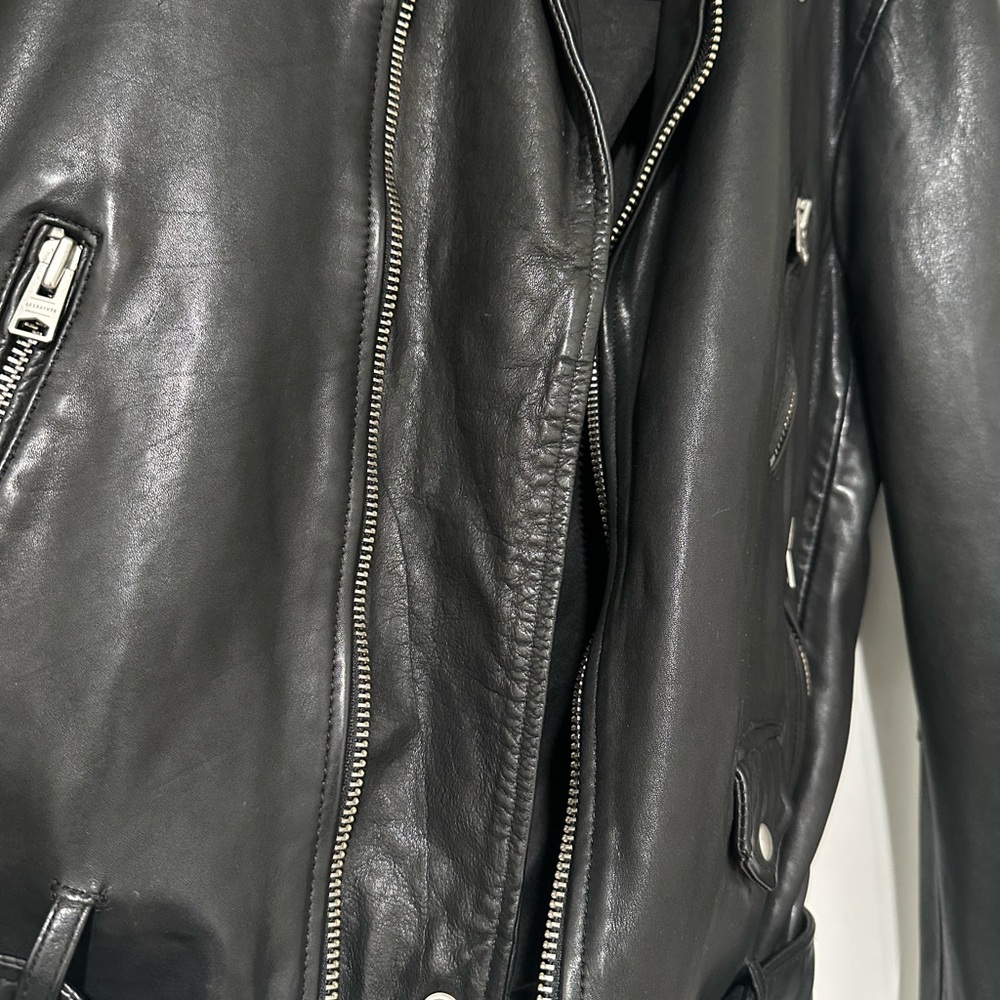 AllSaints Renzo Lamb Leather Biker Jacket Men’s Large Color Black. - Picture 11 of 11